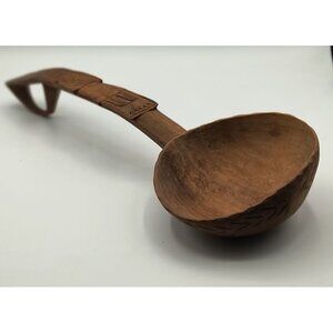 Vintage Handcarved Wooden Decorative Ladle With Intricate Patterns & Unique Hand